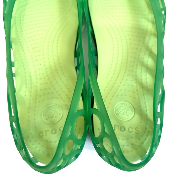 Crocs Green Green Perforated Peep Toe J1 Slip On Retro Comfort Flats size 9 - Picture 10 of 15